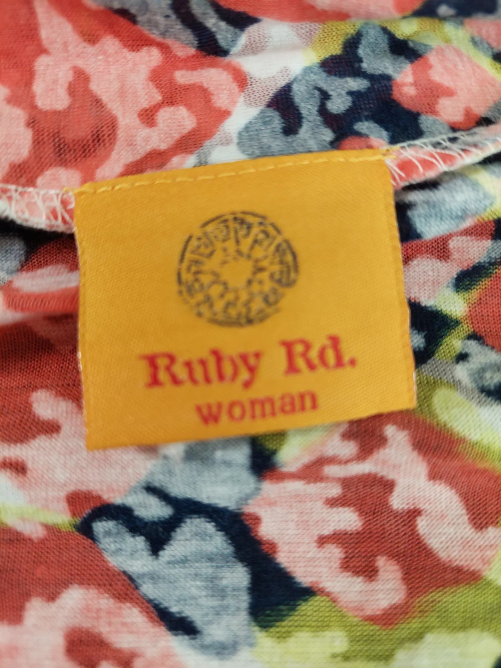 Ruby Rd. Woman 1X Geometric Abstract Open Front Cardigan Coral Blue 3/4 Sleeve - Picture 3 of 9